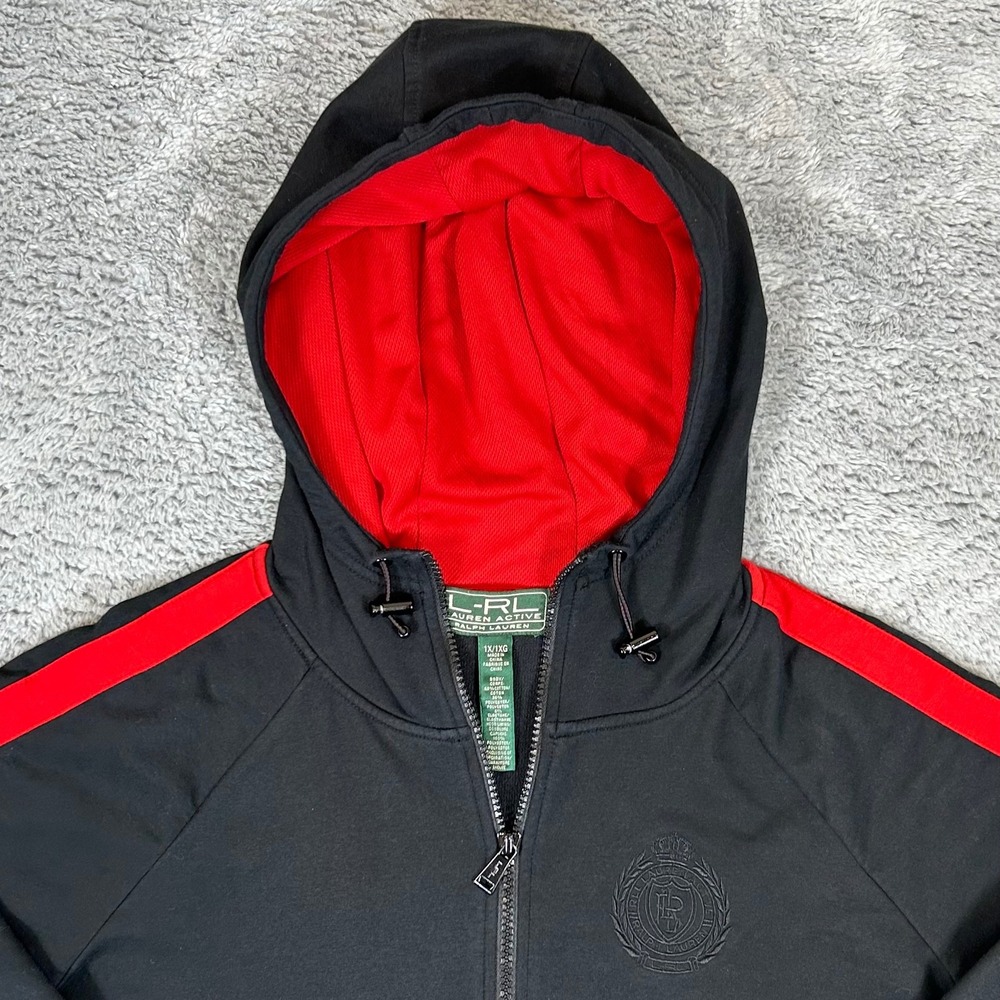 Lauren Ralph Lauren Active Womens 1X Black Red Stripe Full Zip Hoodie Jacket